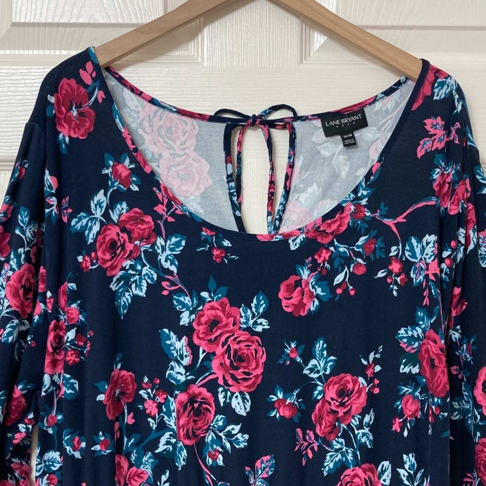 Lane Bryant Women’s Navy Floral 3/4 Sleeve Tiered A-line Midi Dress Size 26 4X - Picture 3 of 9